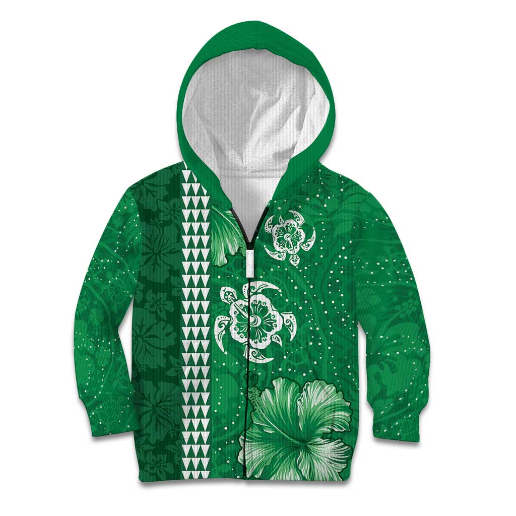 Green Hibiscus Turle Kid Hoodie Hawaiian Style Tribal Tapa Pattern LT9 Zip Hoodie Green - Polynesian Pride