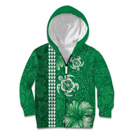 Green Hibiscus Turle Kid Hoodie Hawaiian Style Tribal Tapa Pattern LT9 Zip Hoodie Green - Polynesian Pride