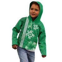 Green Hibiscus Turle Kid Hoodie Hawaiian Style Tribal Tapa Pattern LT9 - Polynesian Pride