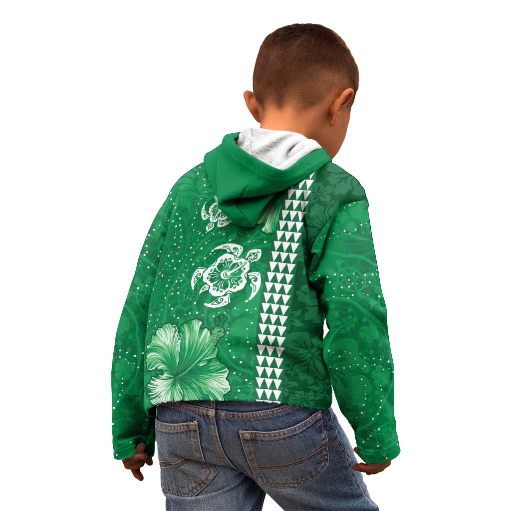 Green Hibiscus Turle Kid Hoodie Hawaiian Style Tribal Tapa Pattern LT9 - Polynesian Pride