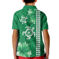 Green Hibiscus Turle Kid Polo Shirt Hawaiian Style Tribal Tapa Pattern