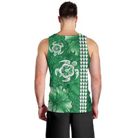 Green Hibiscus Turle Men Tank Top Hawaiian Style Tribal Tapa Pattern