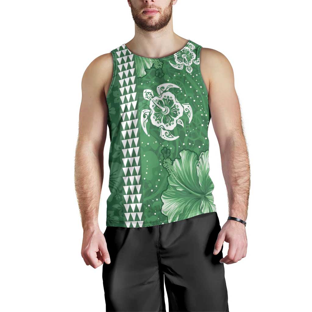 Green Hibiscus Turle Men Tank Top Hawaiian Style Tribal Tapa Pattern