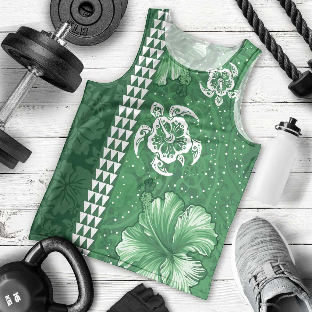 Green Hibiscus Turle Men Tank Top Hawaiian Style Tribal Tapa Pattern