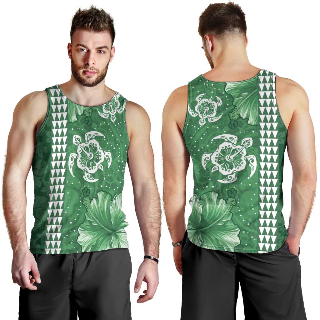 Green Hibiscus Turle Men Tank Top Hawaiian Style Tribal Tapa Pattern