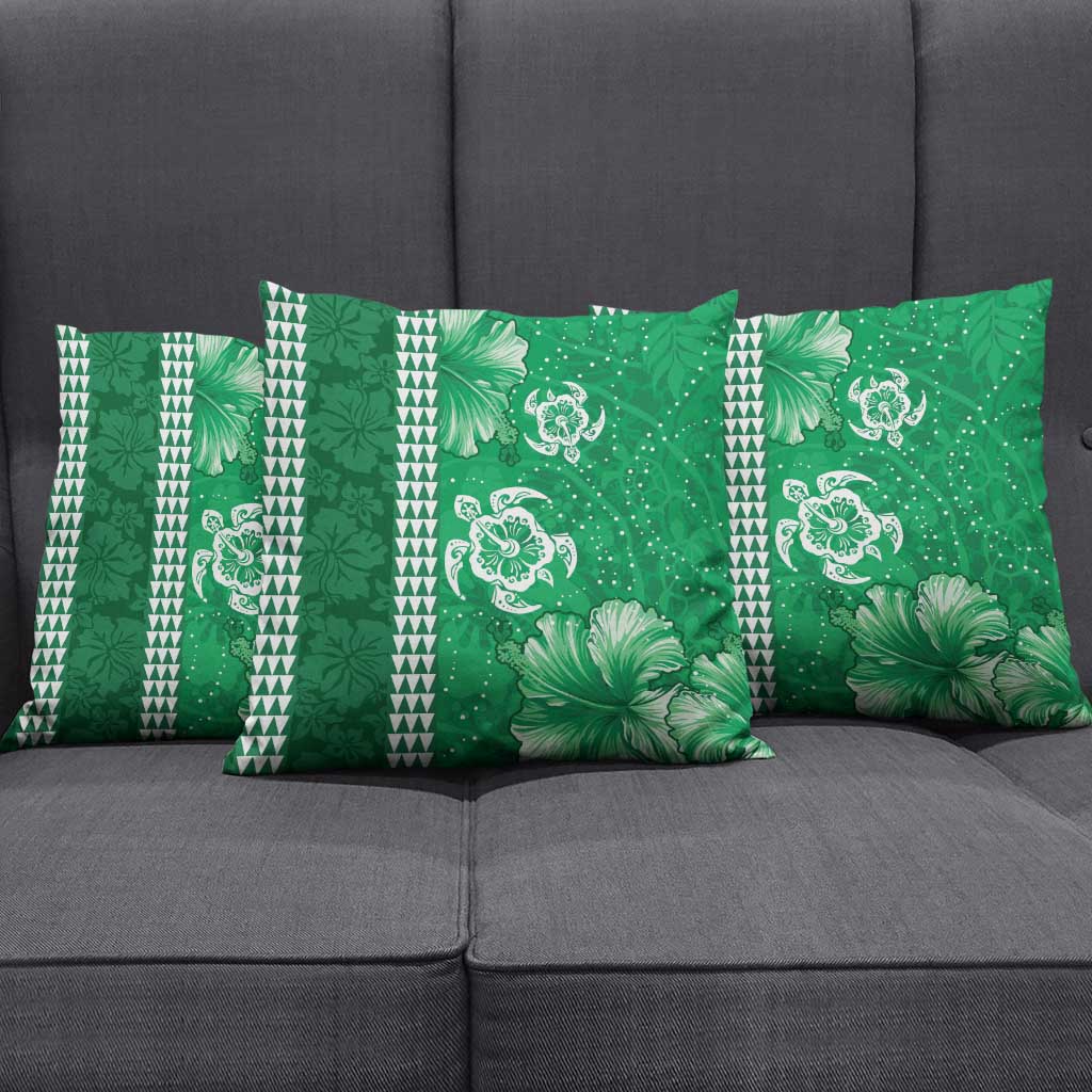 Green Hibiscus Turle Pillow Cover Hawaiian Style Tribal Tapa Pattern - Polynesian Pride