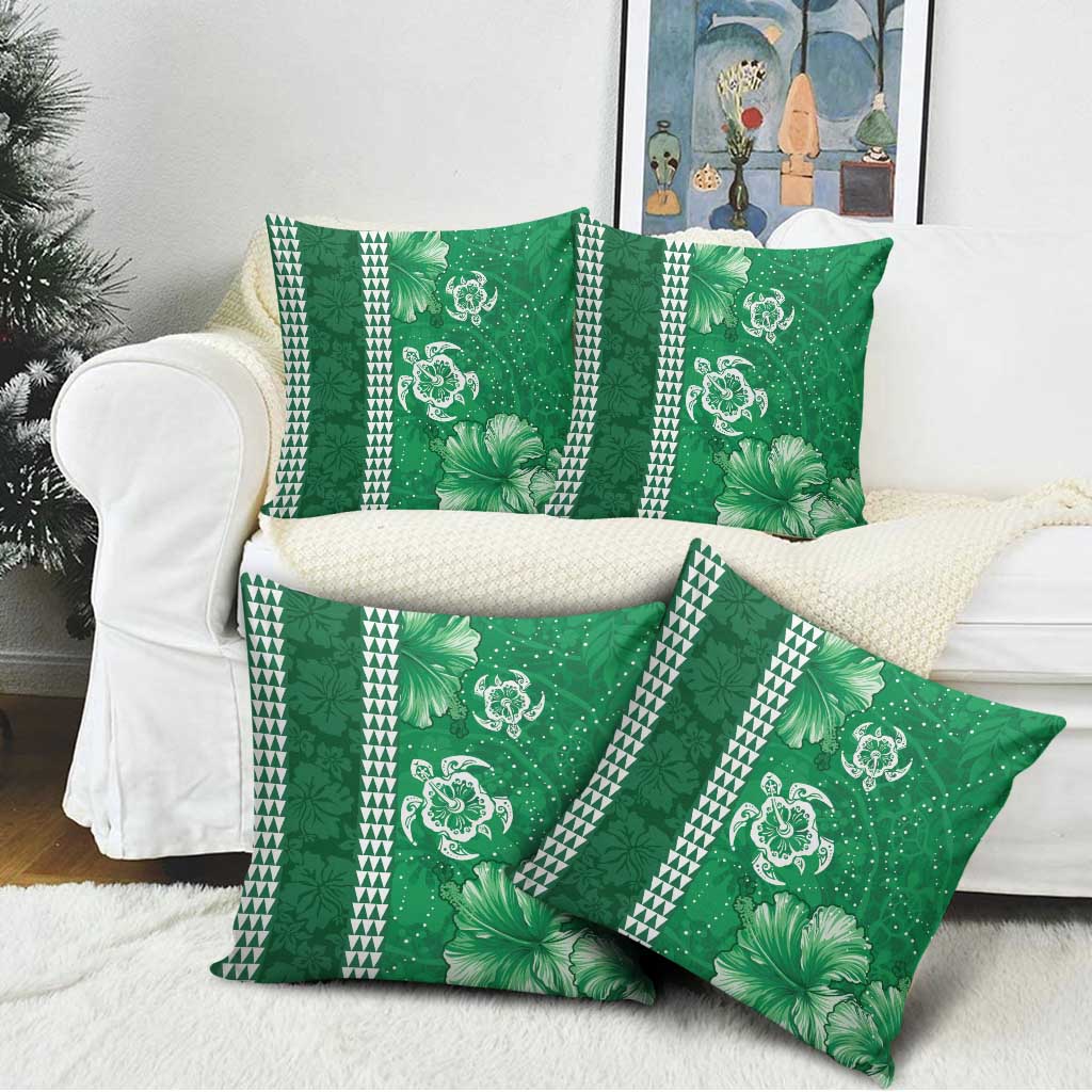 Green Hibiscus Turle Pillow Cover Hawaiian Style Tribal Tapa Pattern - Polynesian Pride