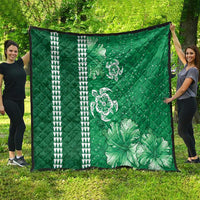 Green Hibiscus Turle Quilt Hawaiian Style Tribal Tapa Pattern