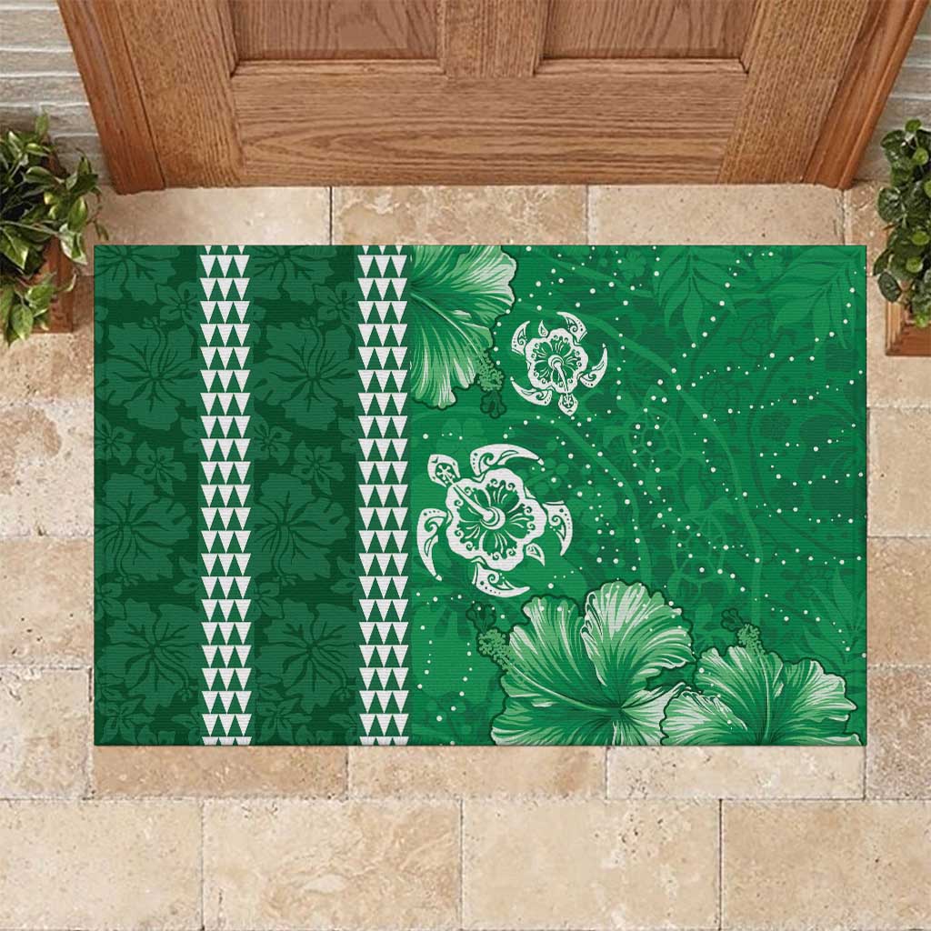 Green Hibiscus Turle Rubber Doormat Hawaiian Style Tribal Tapa Pattern