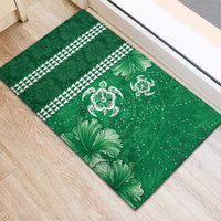 Green Hibiscus Turle Rubber Doormat Hawaiian Style Tribal Tapa Pattern