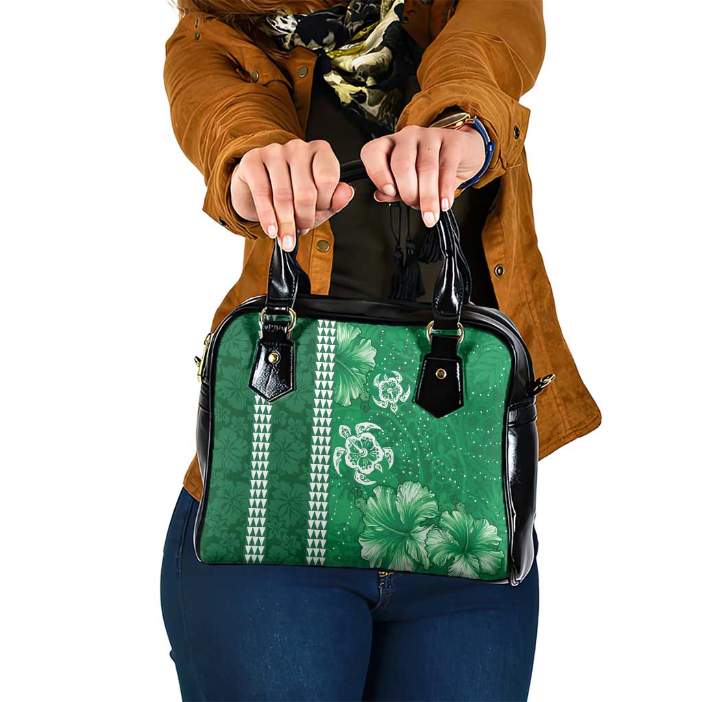 Green Hibiscus Turle Shoulder Handbag Hawaiian Style Tribal Tapa Pattern