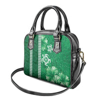 Green Hibiscus Turle Shoulder Handbag Hawaiian Style Tribal Tapa Pattern