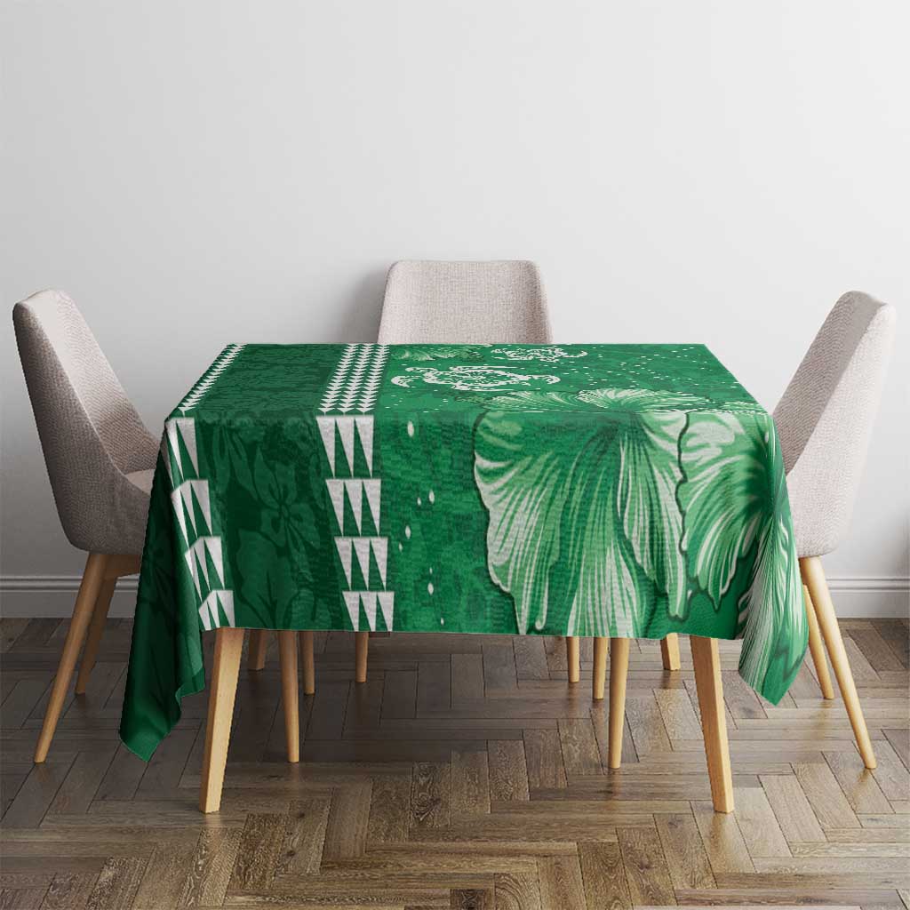 Green Hibiscus Turle Tablecloth Hawaiian Style Tribal Tapa Pattern