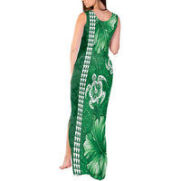 Green Hibiscus Turle Tank Maxi Dress Hawaiian Style Tribal Tapa Pattern