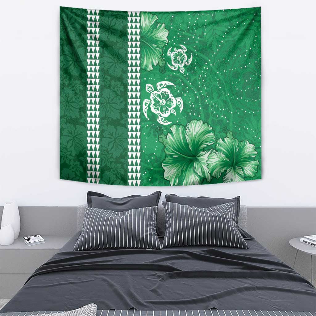 Green Hibiscus Turle Tapestry Hawaiian Style Tribal Tapa Pattern