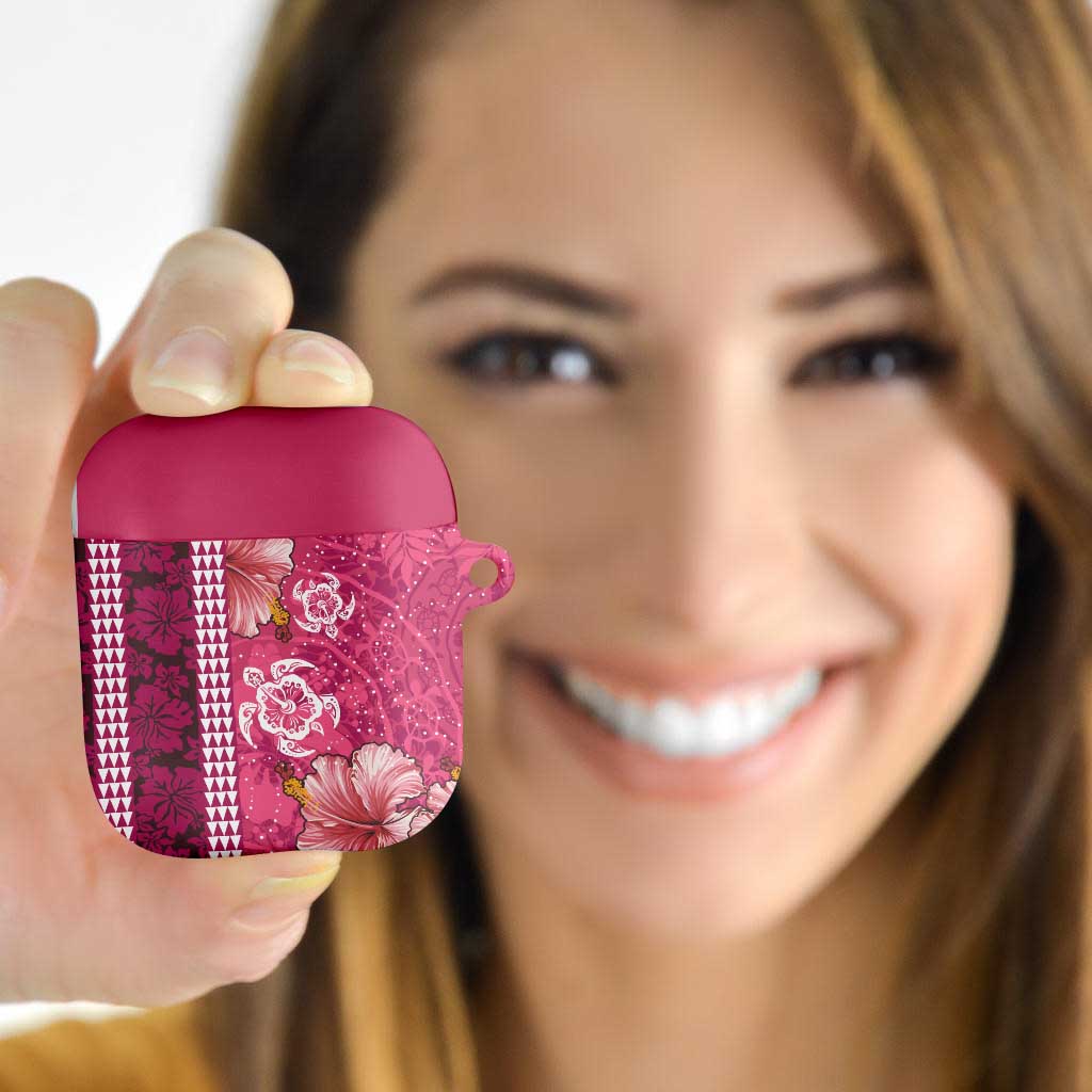 Pink Hibiscus Turle AirPods Case Hawaiian Style Tribal Tapa Pattern - Polynesian Pride