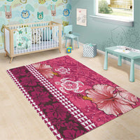 Pink Hibiscus Turle Area Rug Hawaiian Style Tribal Tapa Pattern