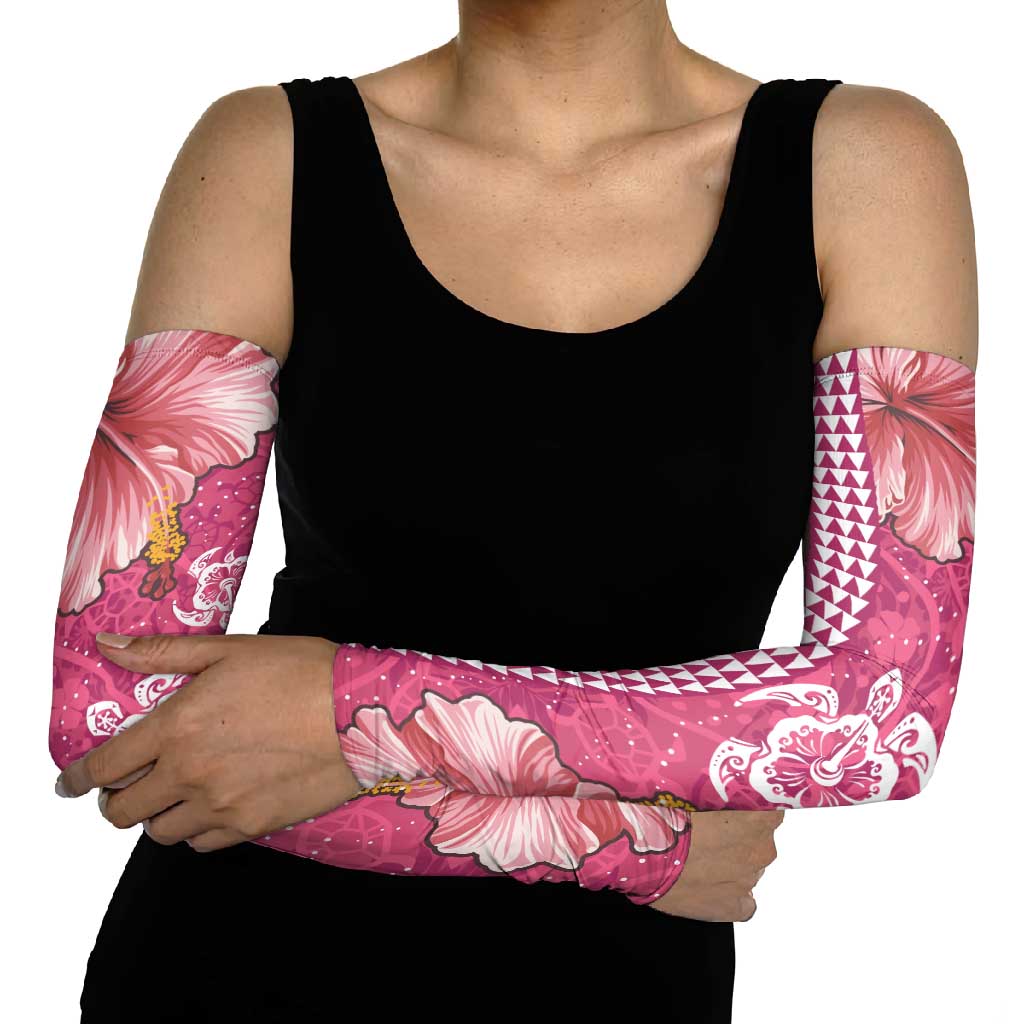 Pink Hibiscus Turle Arm Sleeves Hawaiian Style Tribal Tapa Pattern - Polynesian Pride