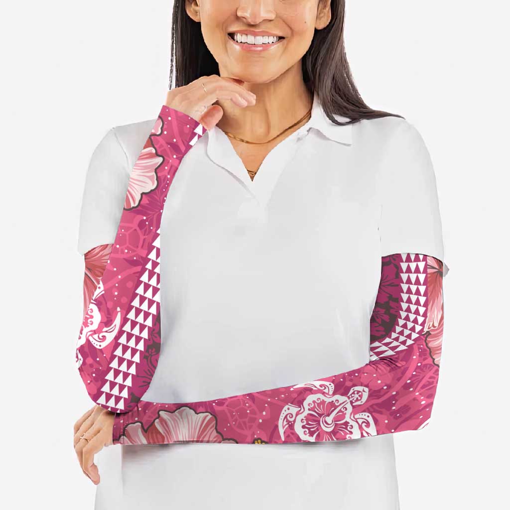 Pink Hibiscus Turle Arm Sleeves Hawaiian Style Tribal Tapa Pattern - Polynesian Pride