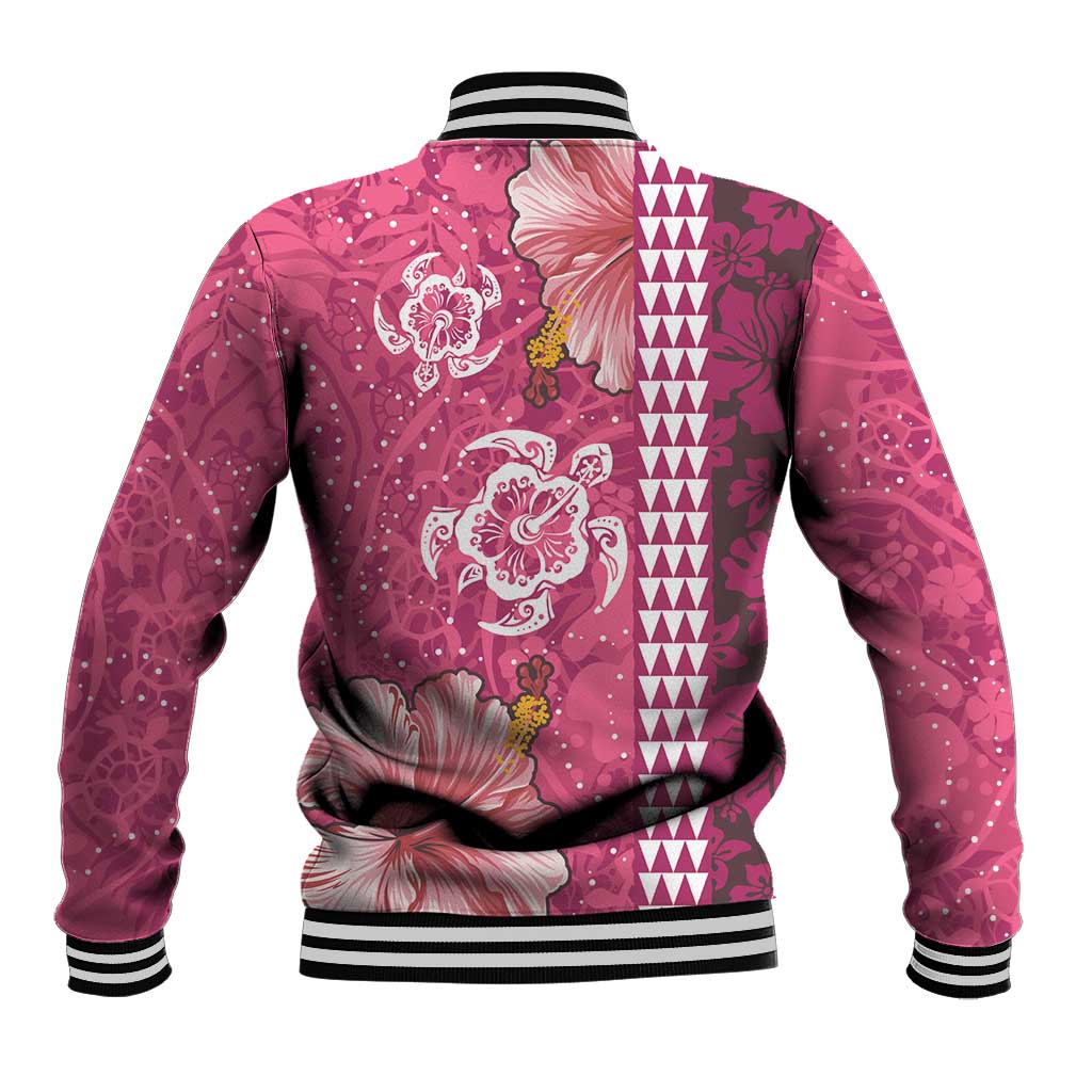 Pink Hibiscus Turle Baseball Jacket Hawaiian Style Tribal Tapa Pattern
