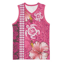 Pink Hibiscus Turle Basketball Jersey Hawaiian Style Tribal Tapa Pattern - Polynesian Pride