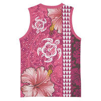 Pink Hibiscus Turle Basketball Jersey Hawaiian Style Tribal Tapa Pattern - Polynesian Pride