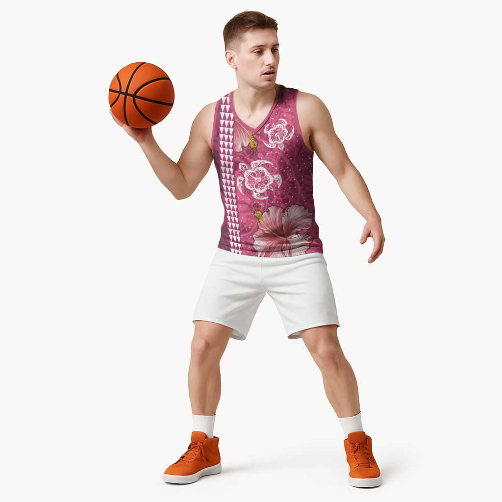 Pink Hibiscus Turle Basketball Jersey Hawaiian Style Tribal Tapa Pattern - Polynesian Pride