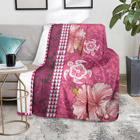 Pink Hibiscus Turle Blanket Hawaiian Style Tribal Tapa Pattern