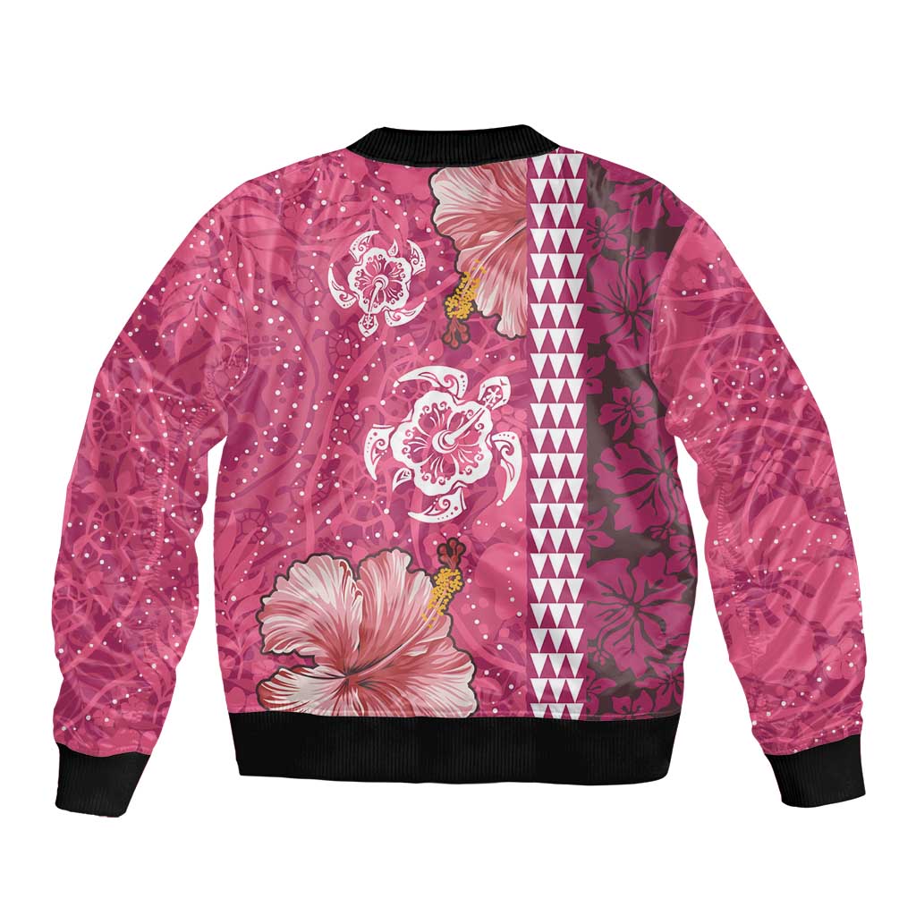 Pink Hibiscus Turle Bomber Jacket Hawaiian Style Tribal Tapa Pattern