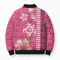 Pink Hibiscus Turle Bomber Puffer Jacket Hawaiian Style Tribal Tapa Pattern - Polynesian Pride