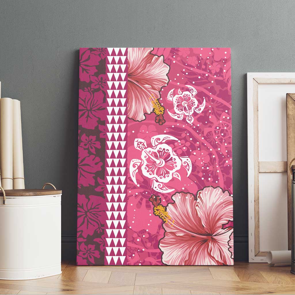 Pink Hibiscus Turle Canvas Wall Art Hawaiian Style Tribal Tapa Pattern