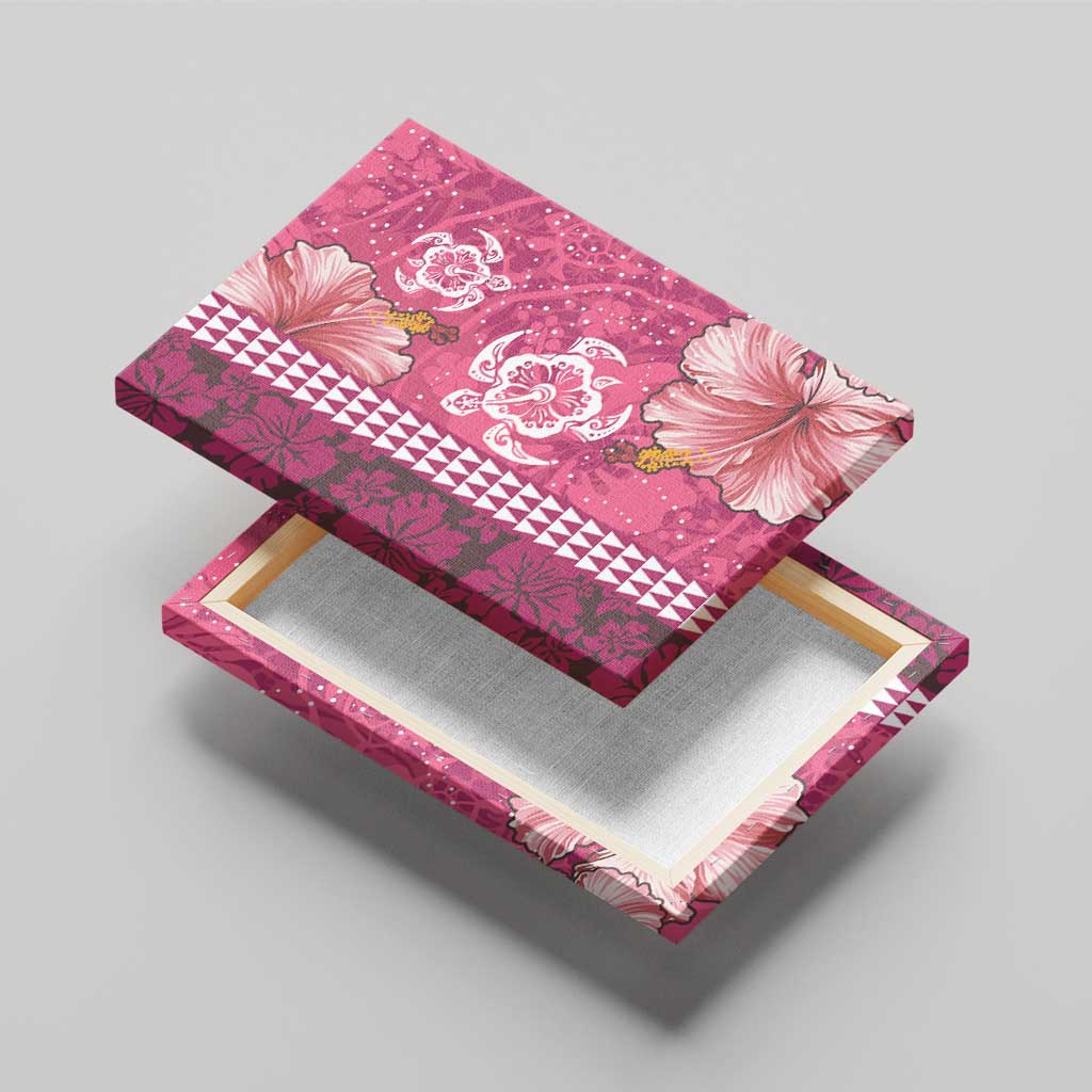 Pink Hibiscus Turle Canvas Wall Art Hawaiian Style Tribal Tapa Pattern