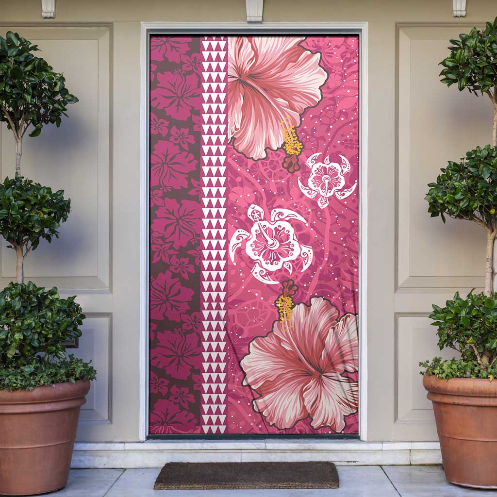 Pink Hibiscus Turle Door Cover Hawaiian Style Tribal Tapa Pattern - Polynesian Pride