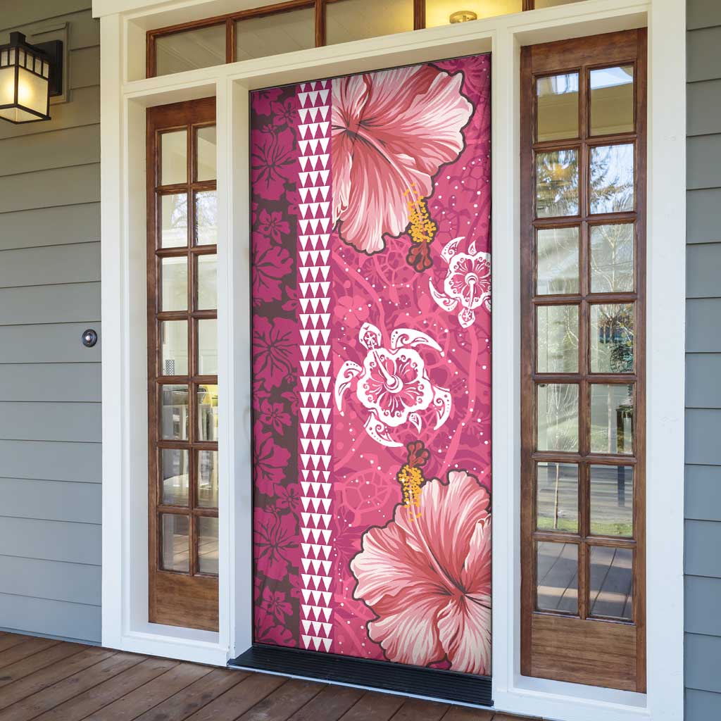 Pink Hibiscus Turle Door Cover Hawaiian Style Tribal Tapa Pattern - Polynesian Pride