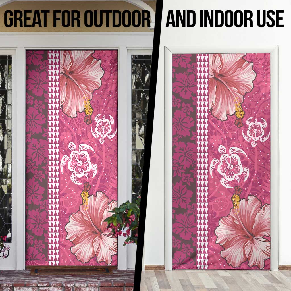 Pink Hibiscus Turle Door Cover Hawaiian Style Tribal Tapa Pattern - Polynesian Pride