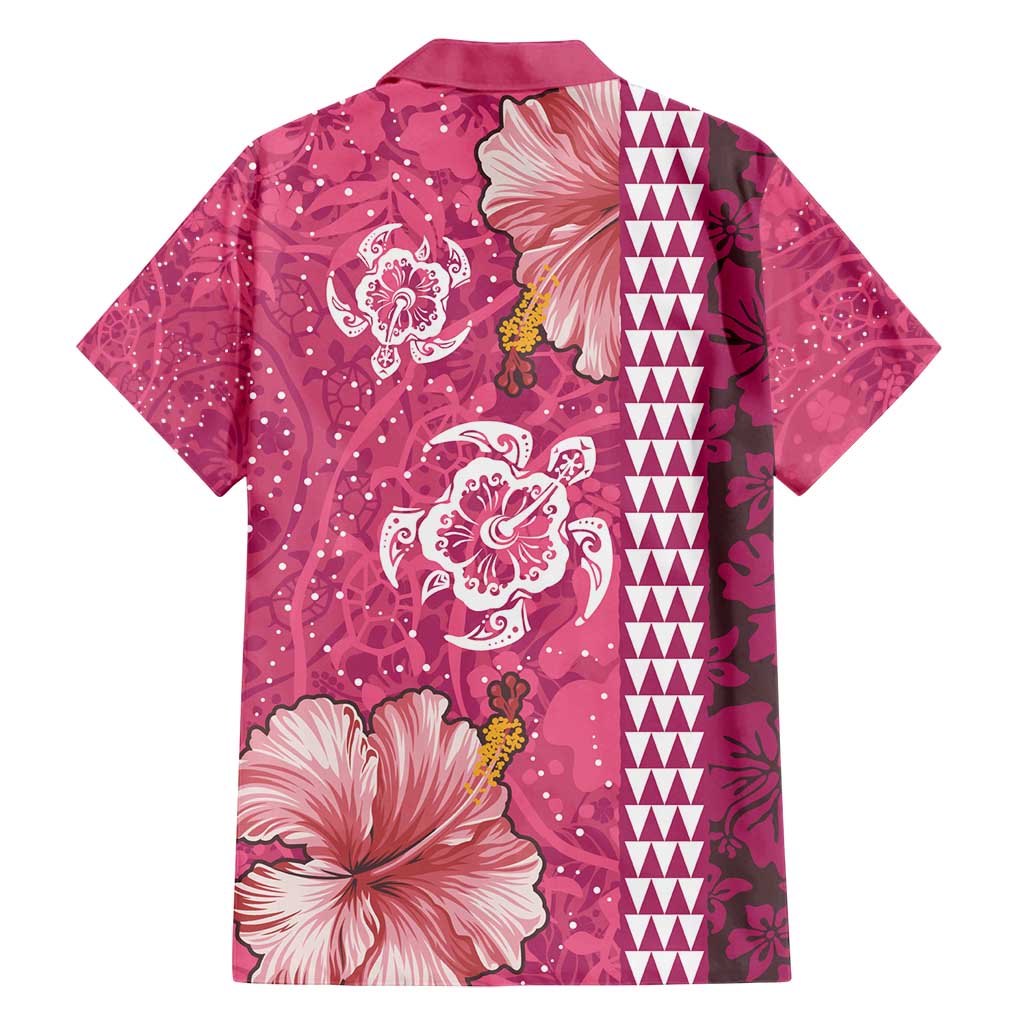 Pink Hibiscus Turle Family Matching Long Sleeve Bodycon Dress and Hawaiian Shirt Hawaiian Style Tribal Tapa Pattern