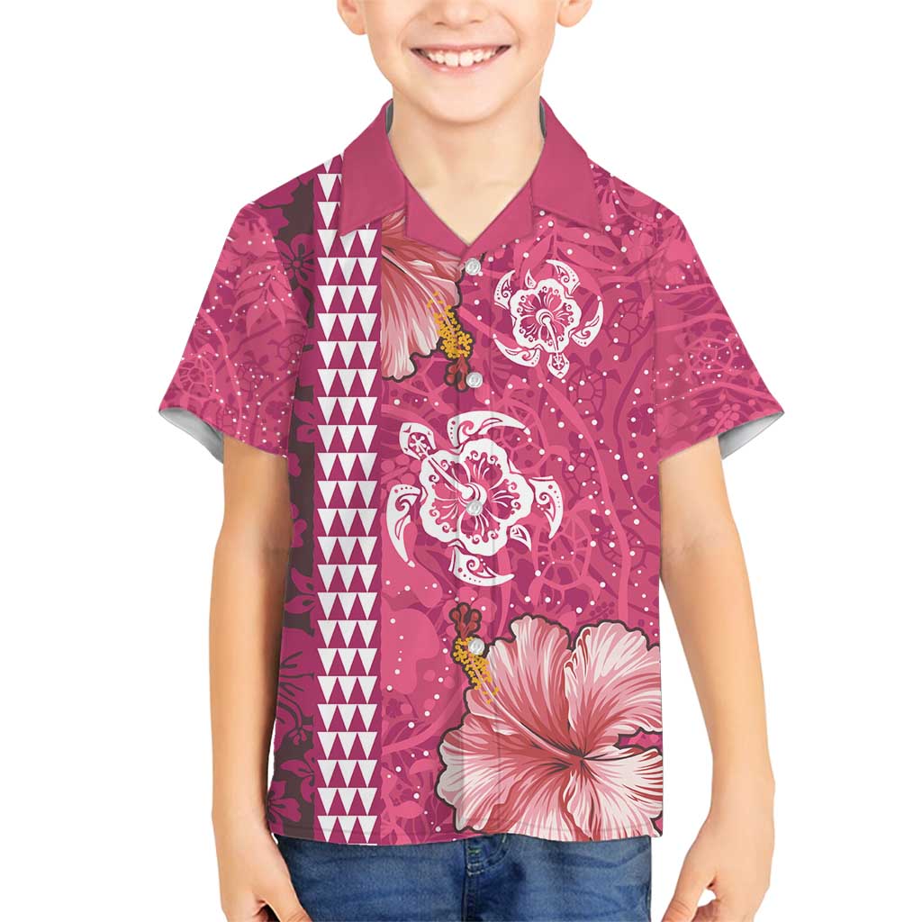 Pink Hibiscus Turle Family Matching Long Sleeve Bodycon Dress and Hawaiian Shirt Hawaiian Style Tribal Tapa Pattern