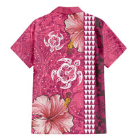 Pink Hibiscus Turle Family Matching Mermaid Dress and Hawaiian Shirt Hawaiian Style Tribal Tapa Pattern