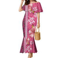Pink Hibiscus Turle Family Matching Mermaid Dress and Hawaiian Shirt Hawaiian Style Tribal Tapa Pattern