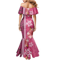 Pink Hibiscus Turle Family Matching Mermaid Dress and Hawaiian Shirt Hawaiian Style Tribal Tapa Pattern