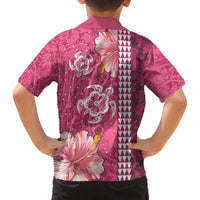 Pink Hibiscus Turle Family Matching Off The Shoulder Long Sleeve Dress and Hawaiian Shirt Hawaiian Style Tribal Tapa Pattern