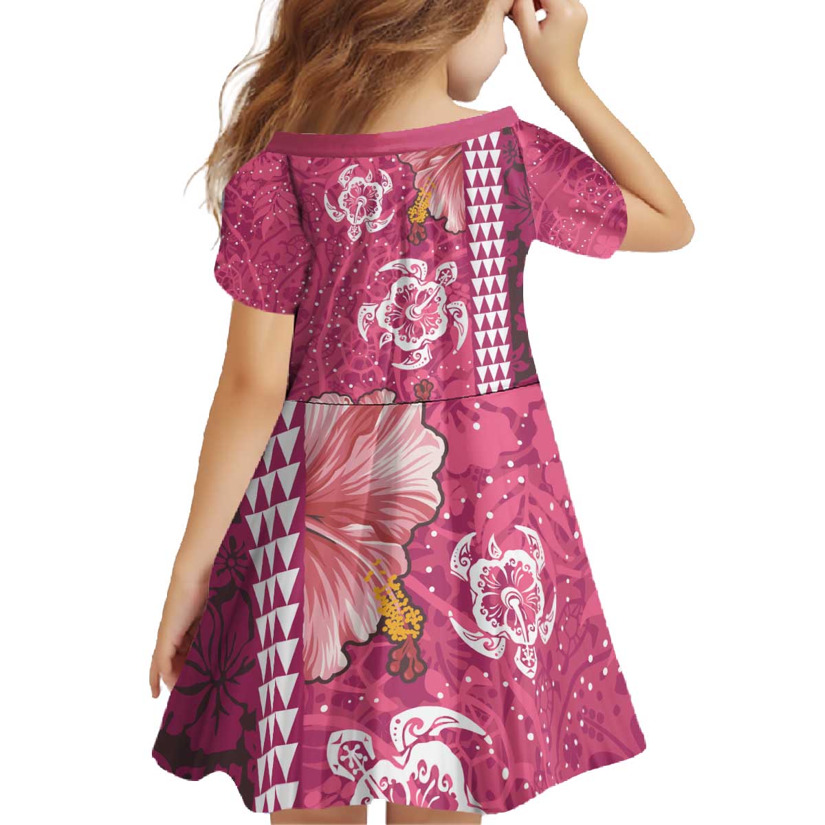 Pink Hibiscus Turle Family Matching Off The Shoulder Long Sleeve Dress and Hawaiian Shirt Hawaiian Style Tribal Tapa Pattern