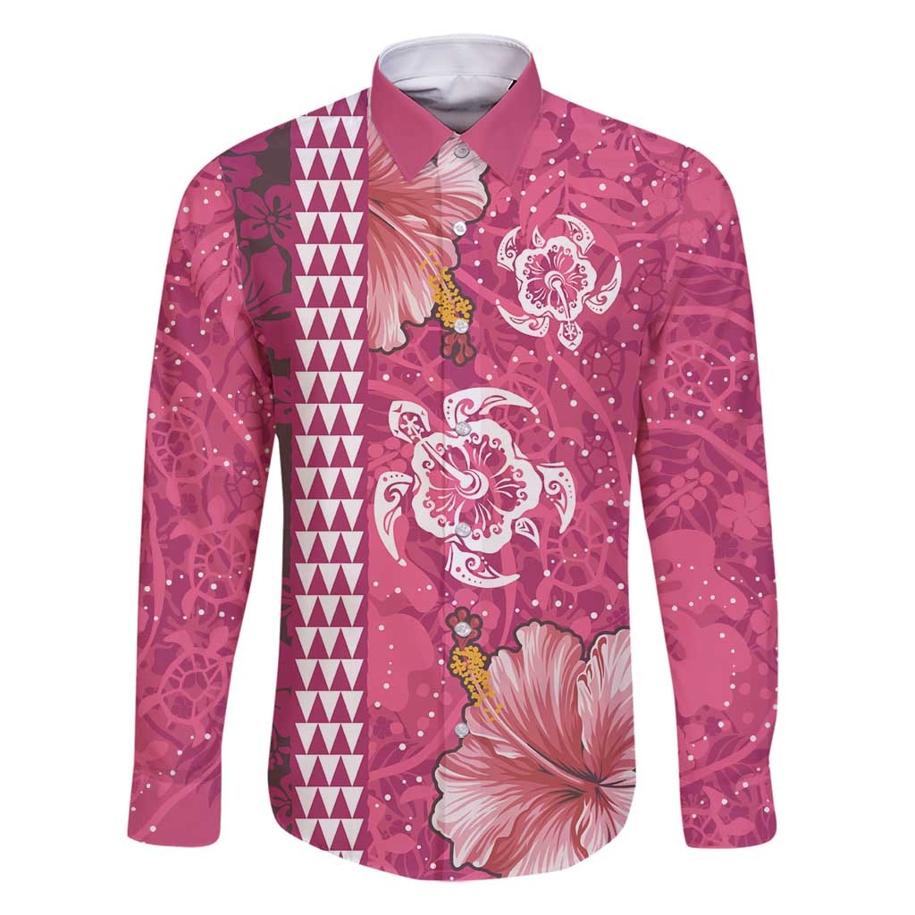 Pink Hibiscus Turle Family Matching Off Shoulder Short Dress and Hawaiian Shirt Hawaiian Style Tribal Tapa Pattern