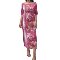 Pink Hibiscus Turle Family Matching Puletasi and Hawaiian Shirt Hawaiian Style Tribal Tapa Pattern
