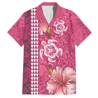 Pink Hibiscus Turle Family Matching Short Sleeve Bodycon Dress and Hawaiian Shirt Hawaiian Style Tribal Tapa Pattern