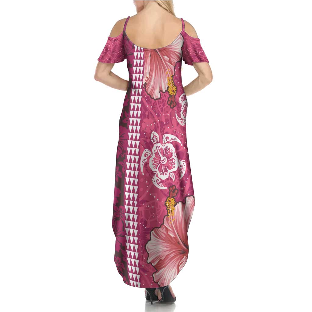 Pink Hibiscus Turle Family Matching Summer Maxi Dress and Hawaiian Shirt Hawaiian Style Tribal Tapa Pattern