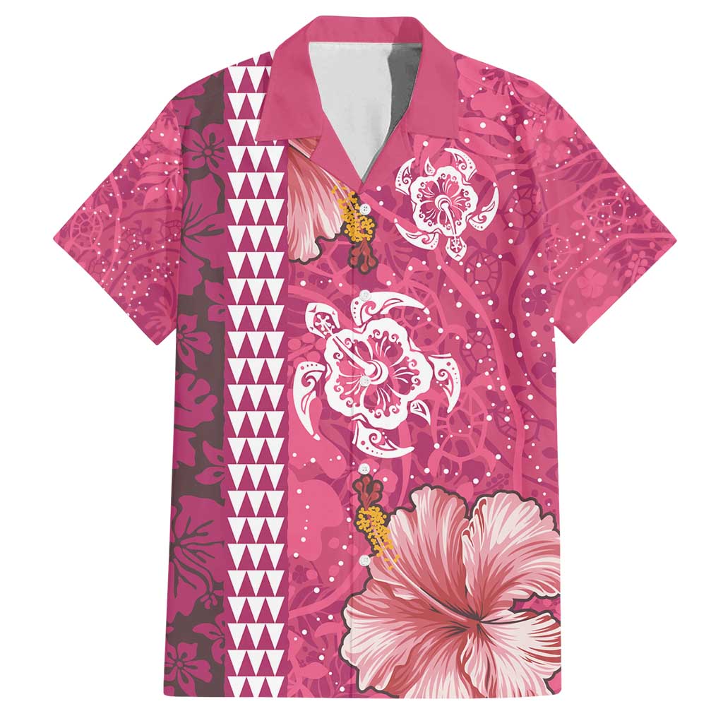 Pink Hibiscus Turle Family Matching Tank Maxi Dress and Hawaiian Shirt Hawaiian Style Tribal Tapa Pattern