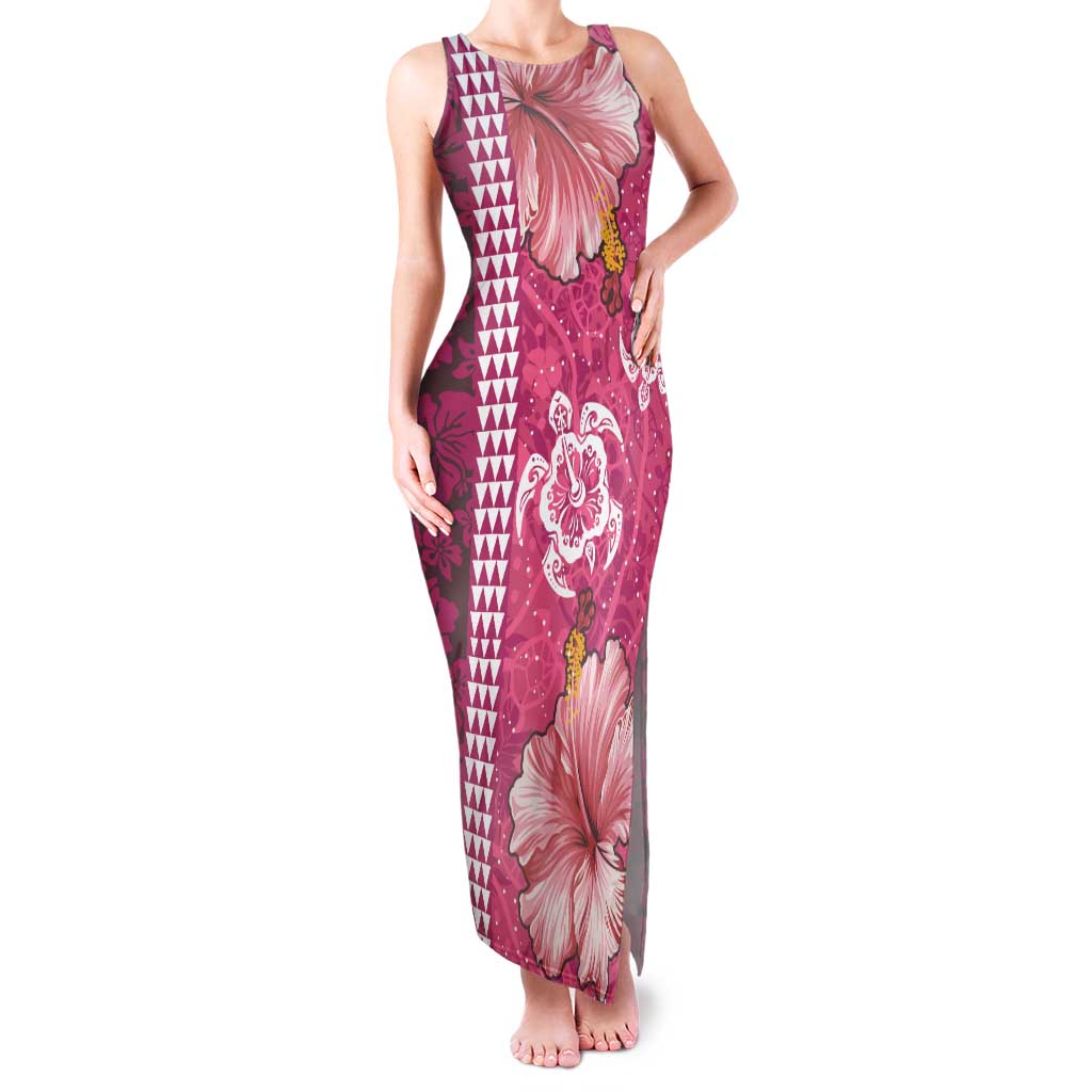 Pink Hibiscus Turle Family Matching Tank Maxi Dress and Hawaiian Shirt Hawaiian Style Tribal Tapa Pattern