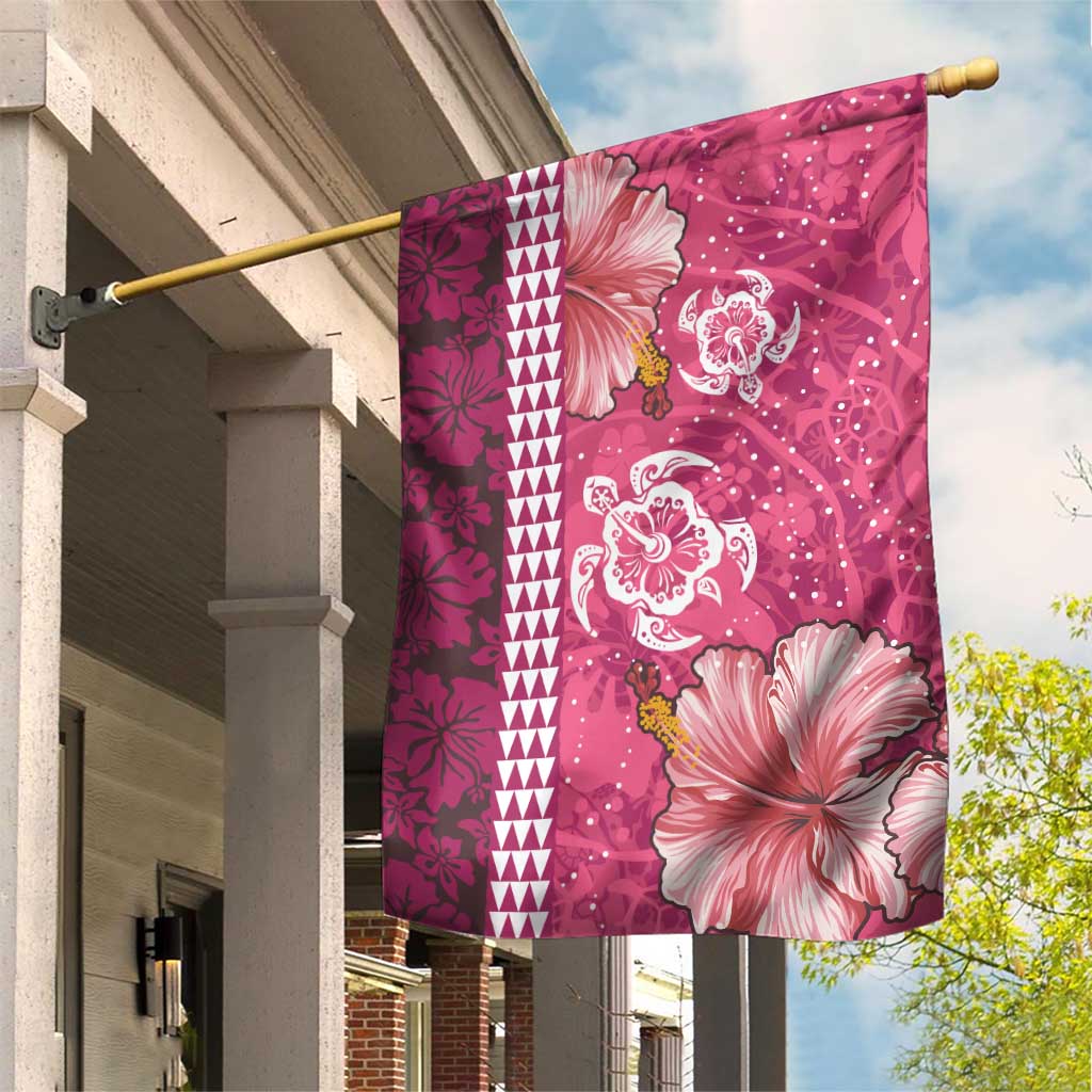 Pink Hibiscus Turle Garden Flag Hawaiian Style Tribal Tapa Pattern