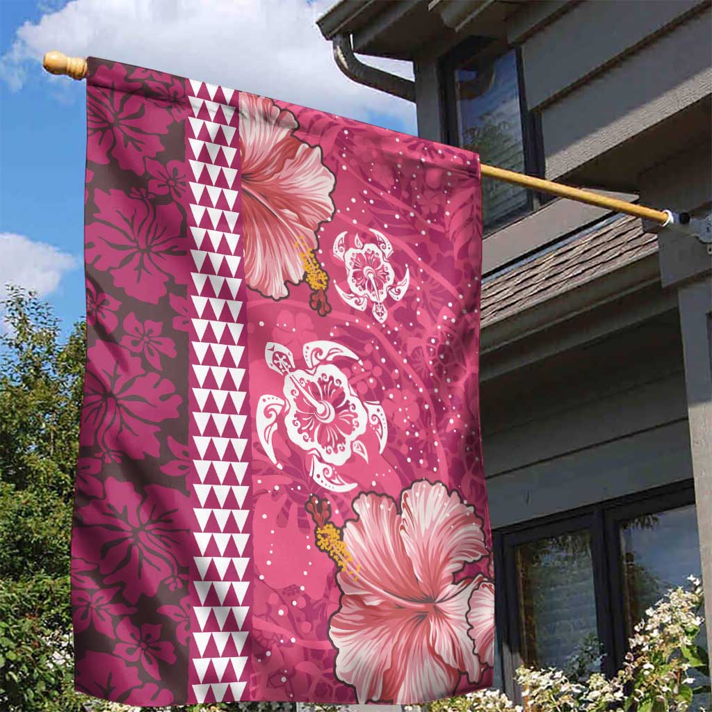 Pink Hibiscus Turle Garden Flag Hawaiian Style Tribal Tapa Pattern